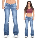 Load image into Gallery viewer, Women’s Mid-Rise Flare Jeans – Distressed Denim Style
