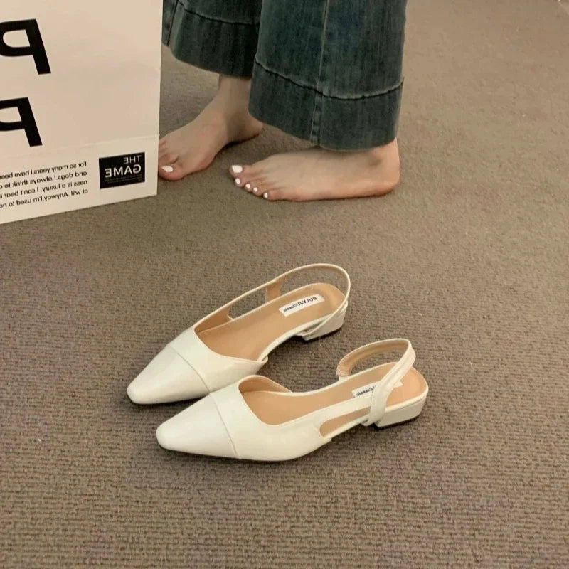 Women's Pointed Toe Low Heel Leather Sandals – Shop at OWNLUXE
