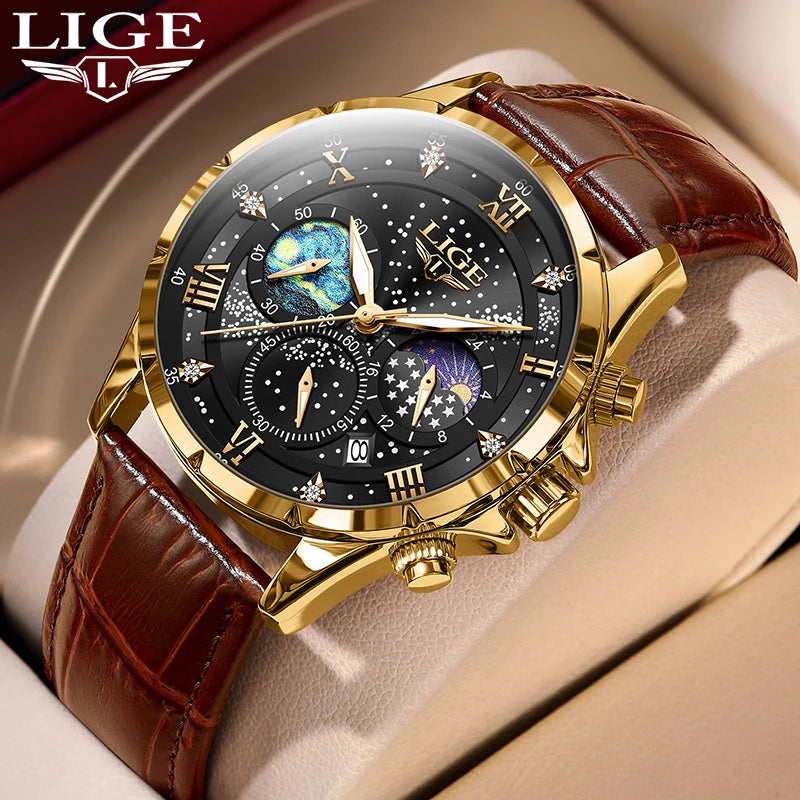 Lige Watches Mens Top Brand Luxury Casual Leather Quartz | OWNLUXE