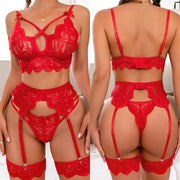 See-Through Lace Lingerie Set – Hollow-Out 3-Piece Bra & G-String | OWNLUXE