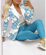 Spring Autumn Fashion Blazers Pant Sets Long Sleeve Print Coat Two Piece | OWNLUXE