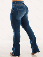 Women's High Waist Mini Flared Jeans - Butt Lifting Blue Denim Pants