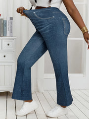 Women's Plus Size Denim Print Flared Pants - High Stretch Slimming Trousers