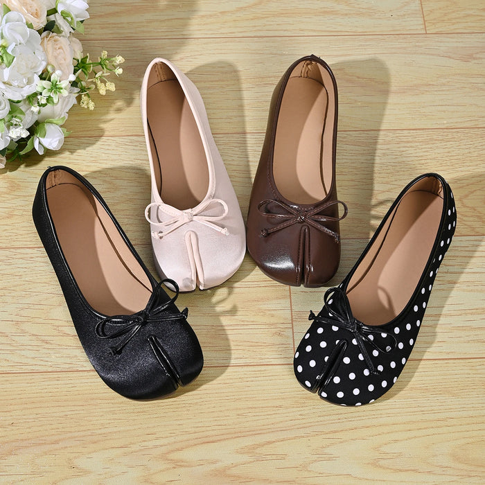 Soft Split Toe Tabi Ballet Flats Women Bowknot Leather | OWNLUXE