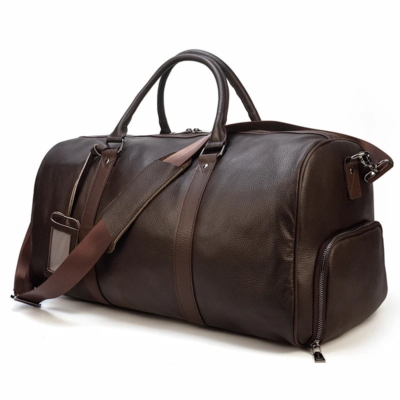 Vintage Leather Travel Duffle – 100% Cowhide | Sac de Voyage en Cuir Véritable