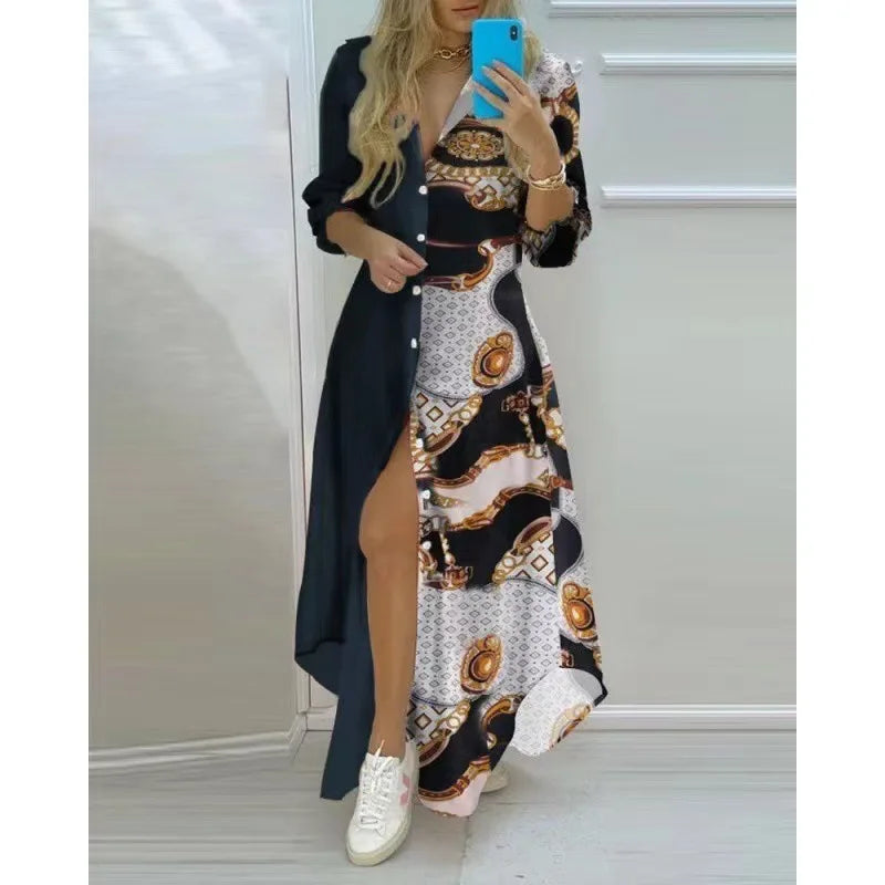 Bohemian Striped A-Line Knit Dress – Ankle-Length Elegance