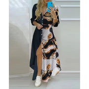 Bohemian Striped A-Line Knit Dress – Ankle-Length Elegance