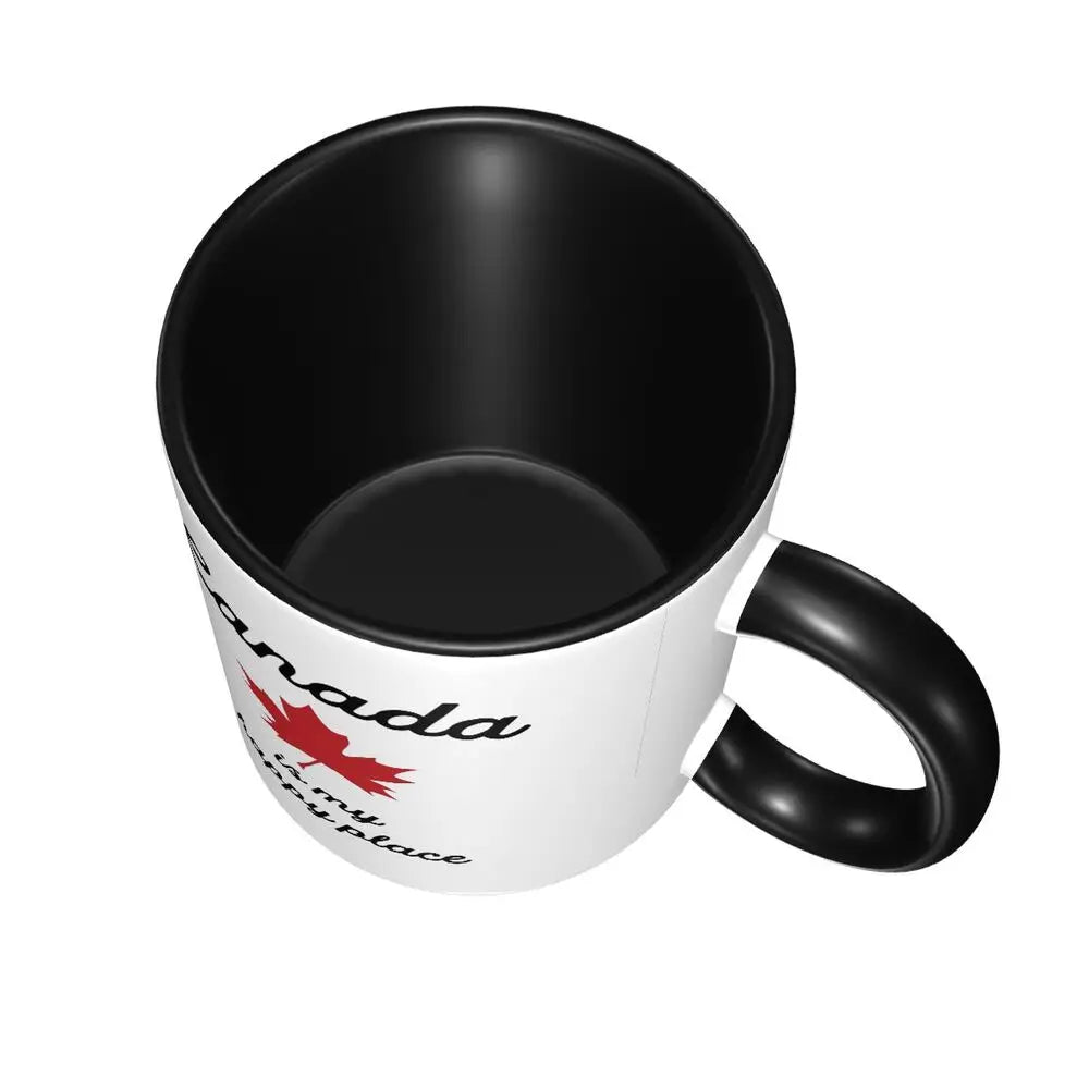 Maple Leaf Canada Canadian Is My Happy Place Mug Funny Ceramic Coffee Cups Tea Mugs Milk Cup Drinkware Gift for Friends