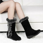 Women’s Faux Fur Slip-On Winter Snow Boots, Mid-Calf
