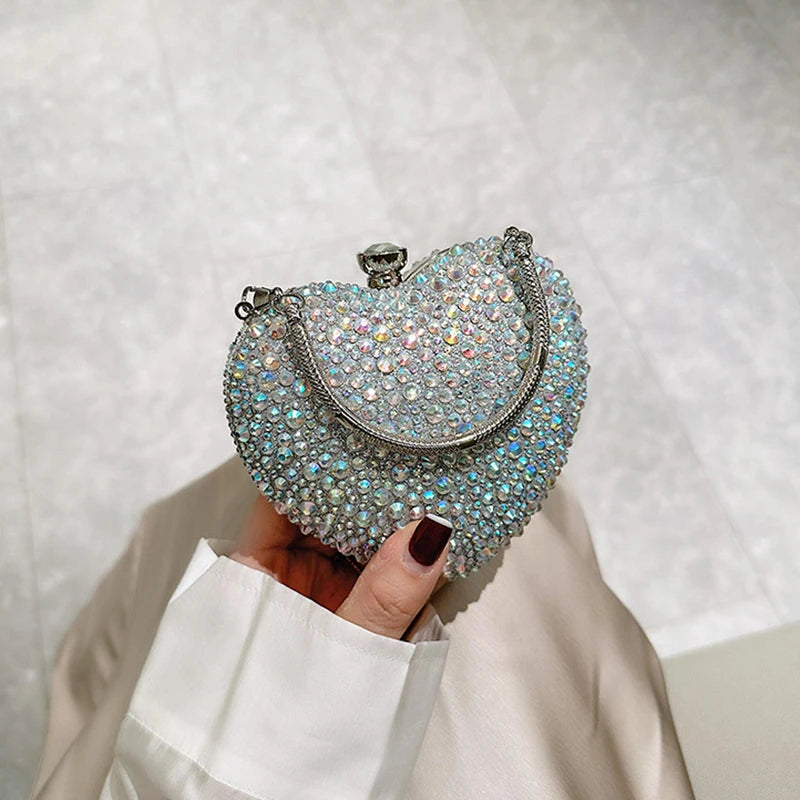 Luxury Diamond Inlay Heart Shape Crystal Clutch Purse | OWNLUXE