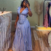 Women's Short Sleeve V-Neck Striped Dress | OWNLUXE