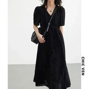 Puff-Sleeve V-Neck Maxi Dress | OWNLUXE