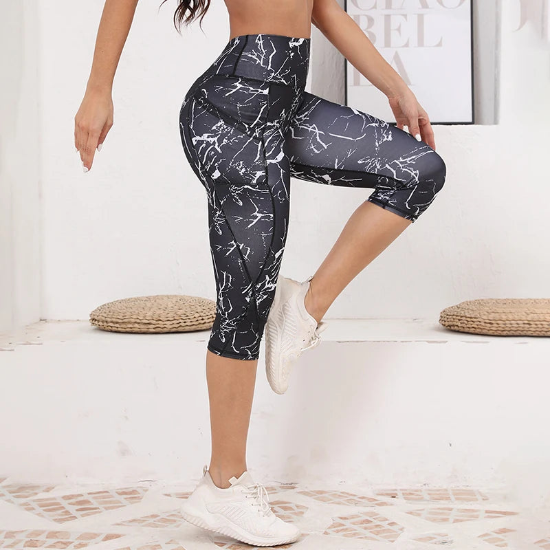 High Waist Calf-Length Yoga Leggings with Pockets - Capri Workout Pants