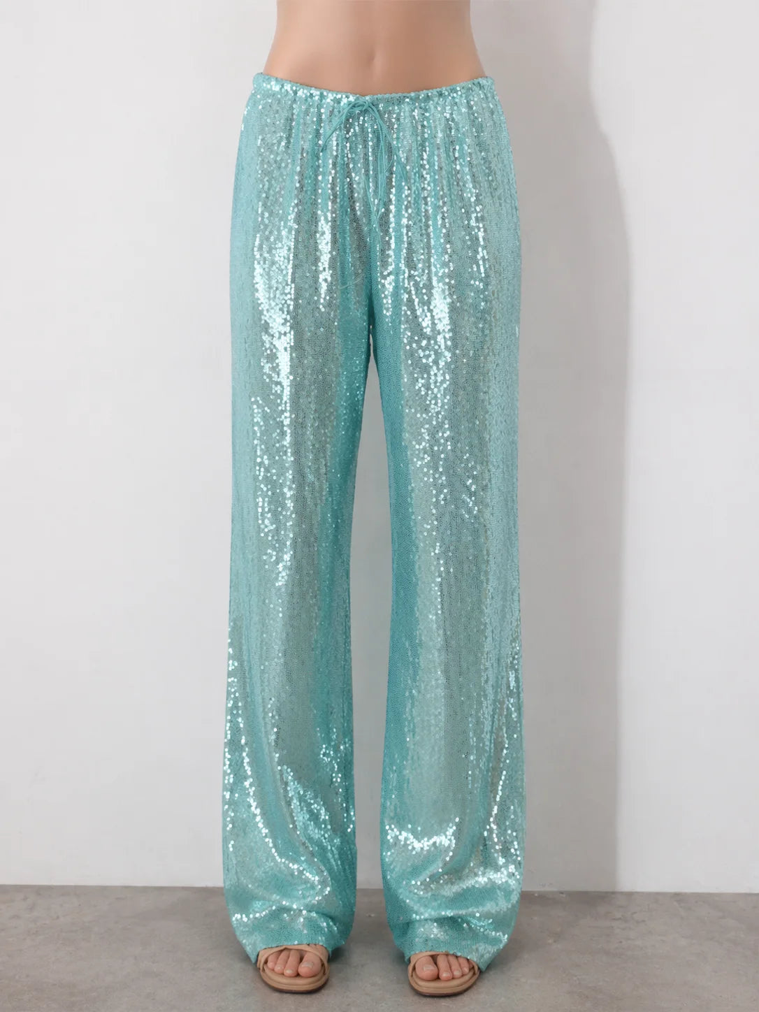 Sequin Wide-Leg Drawstring Relaxed-Fit Pants | OWNLUXE