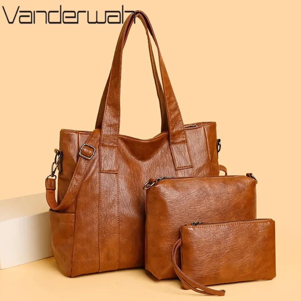 Vintage Shoulder Crossbody Bag – Soft PU Multi-Pocket Tote