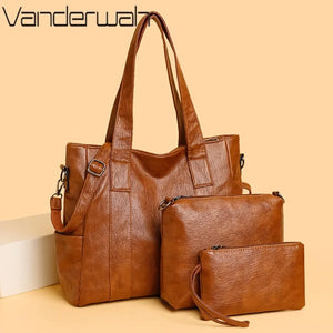 3 Set Women's New High-quality PU Leather Shoulder Cross-body Bags Luxury Designer Ladies Messenger Commuting Versatile Handbags