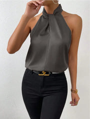 Vest Halter Satin Turtleneck Top | OWNLUXE