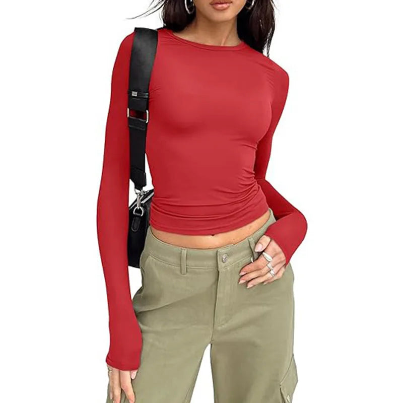Women's Long Sleeve Crew Neck Slim Fit T-Shirt | OWNLUXE