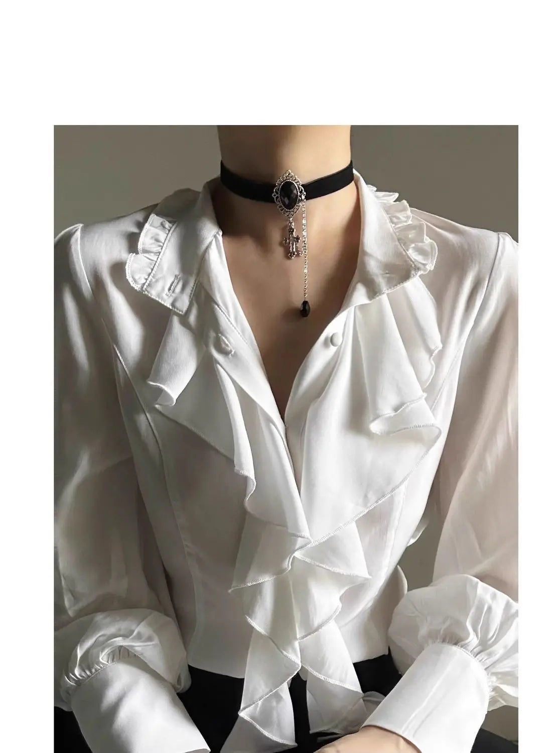 Harajuku Vintage Victorian Blouse - Ruffled Stand Collar Shirt