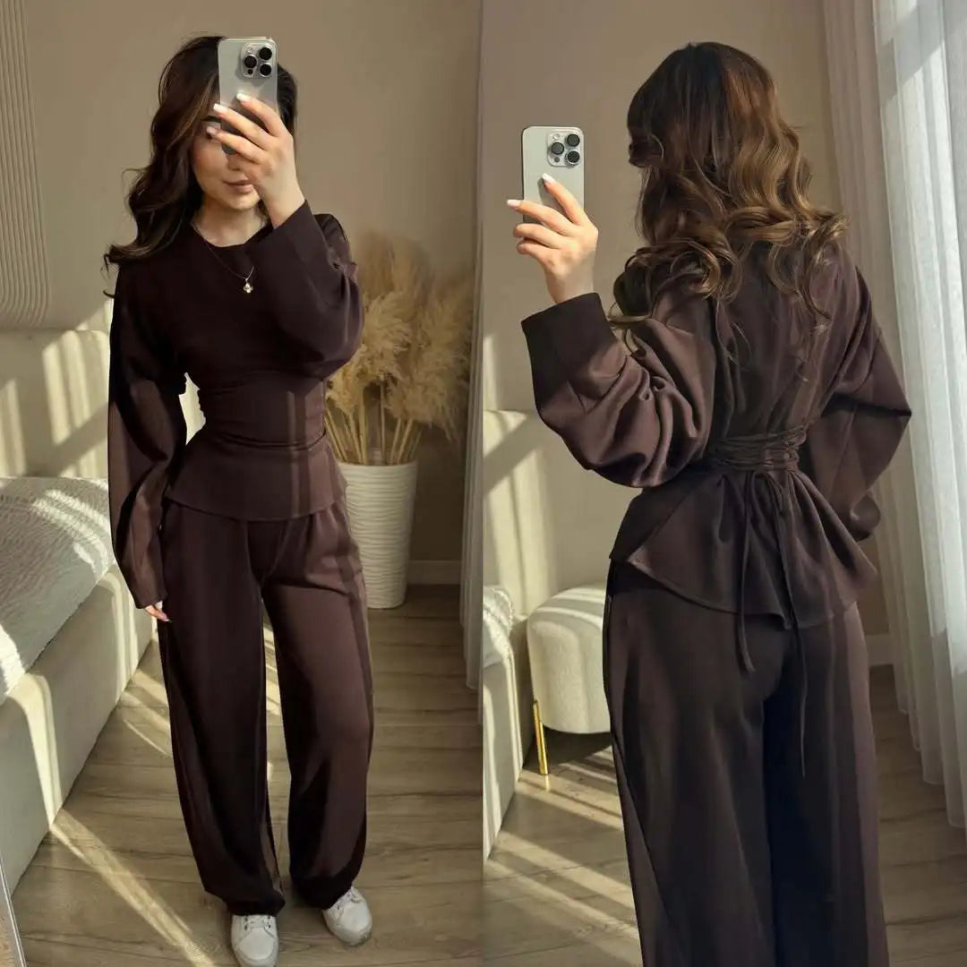 Women's Wide Leg Long Sleeve Crew Neck Pants | OWNLUXE