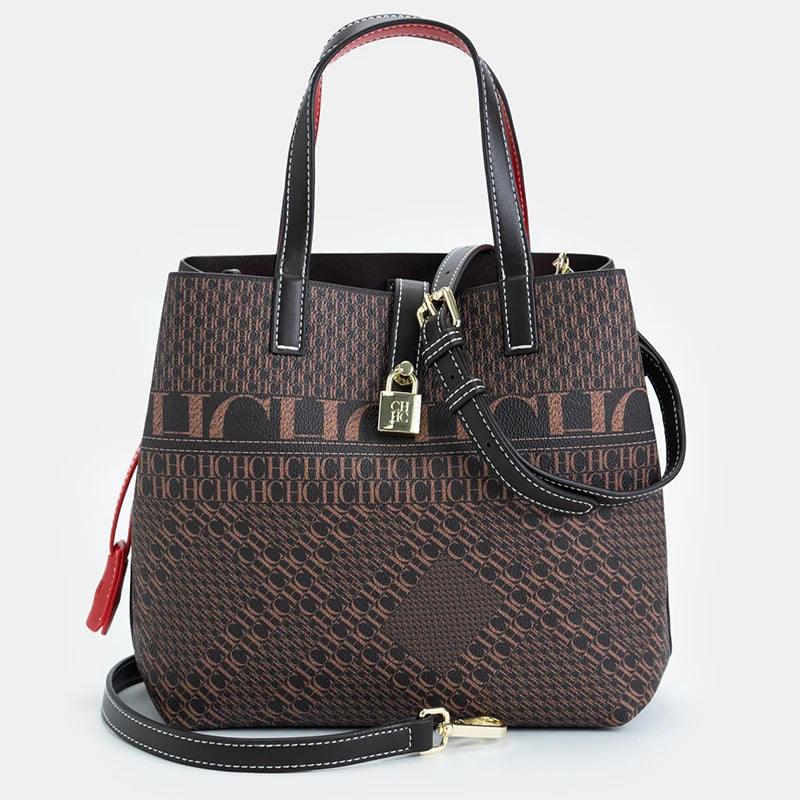 CH Luxury Brand Tote Bag - Italian Letter Print with Lock Design
