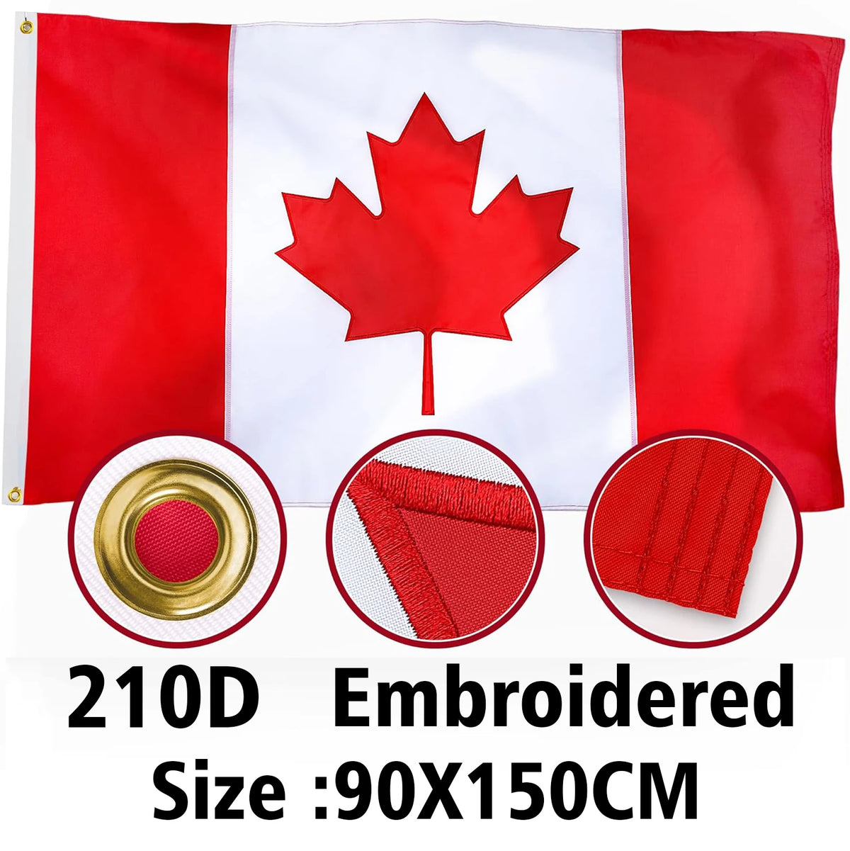90x150cm Embroidered Canada Canadian Flag 210d Nylon | OWNLUXE
