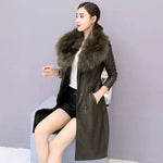 Load image into Gallery viewer, Winter Faux Fur Collar Leather Long Loose Coats Coat Female Jacket Parka Women Femme Rabbit Mink Sheepskin Fashion
