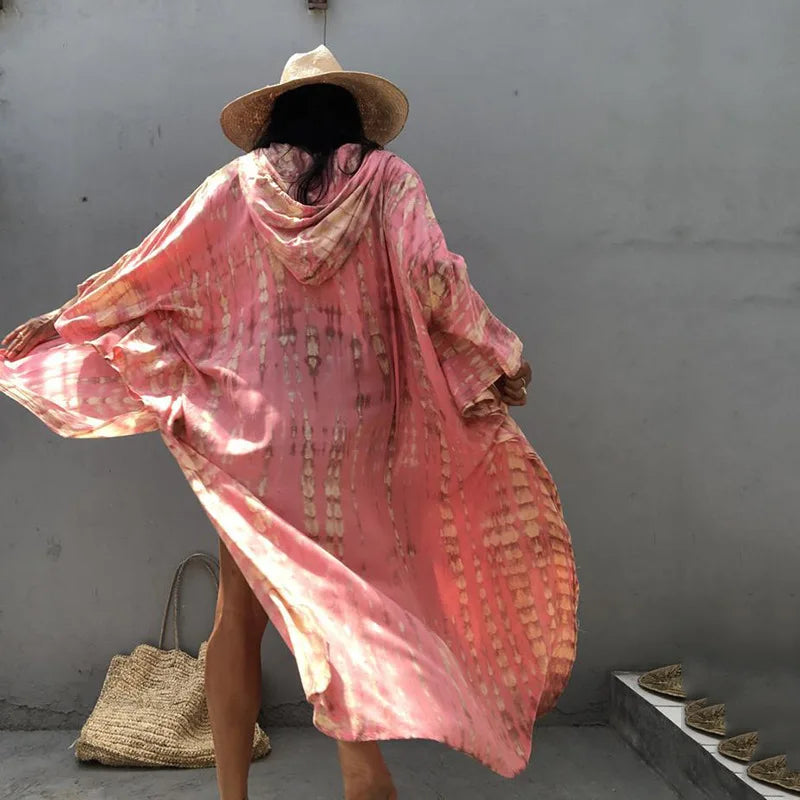 Tie-Dye Striped Hooded Swim Cover-Up | OWNLUXE