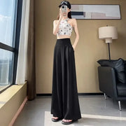Women's High Waist Wide Leg Suit Pants - Straight Cut Floor Length Trousers