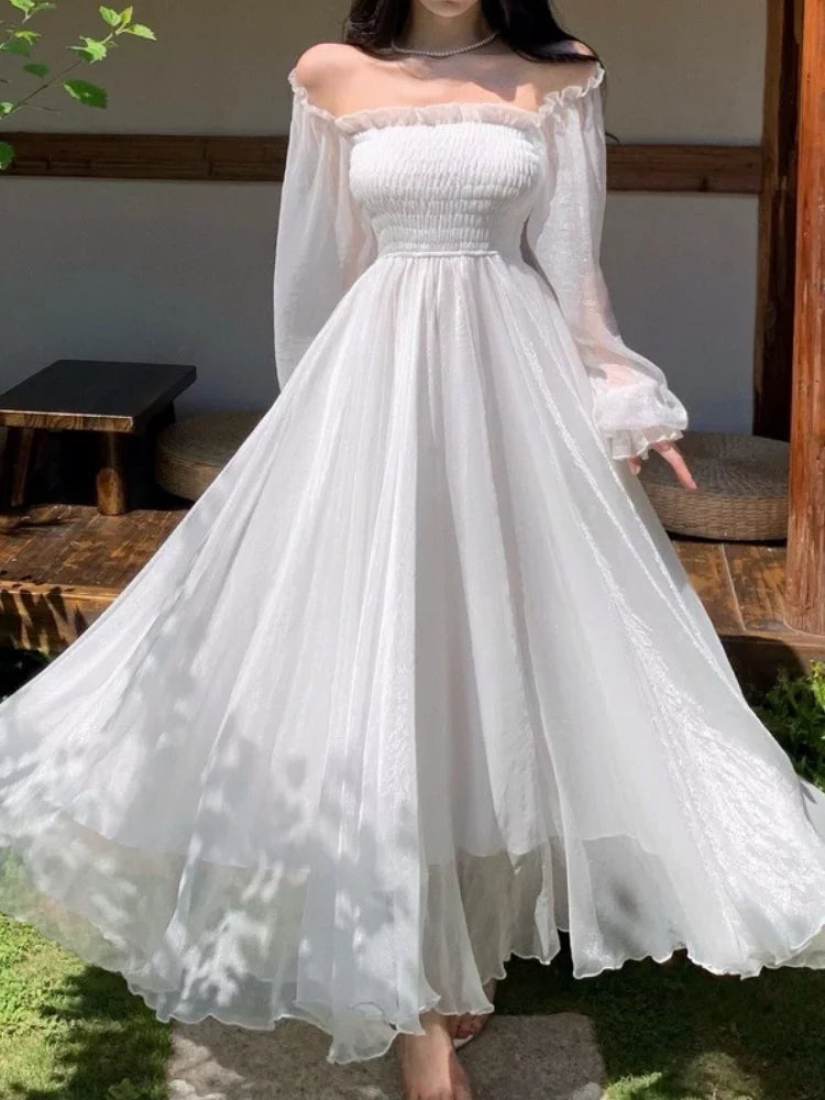 Off-Shoulder Maxi High-Waist Dress | OWNLUXE