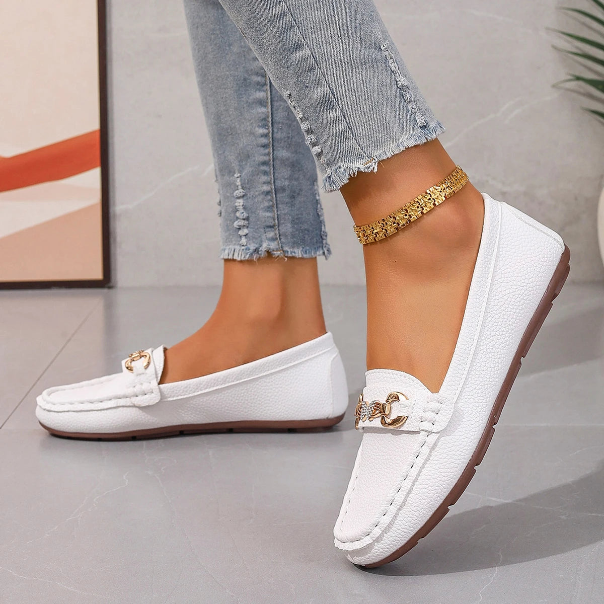 Women's Low Heel Loafers (Beige) – Shop at OWNLUXE