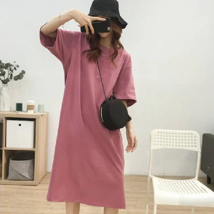 Short-Sleeve Cotton Round-Neck Maxi Dress | OWNLUXE