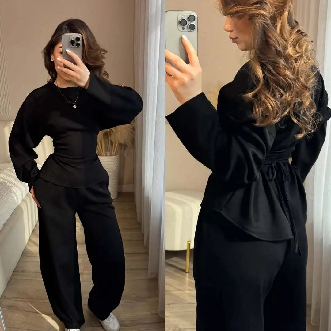 Women's Wide Leg Long Sleeve Crew Neck Pants | OWNLUXE