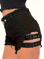 Denim Low-Waist Adjustable Cutout Shorts | OWNLUXE