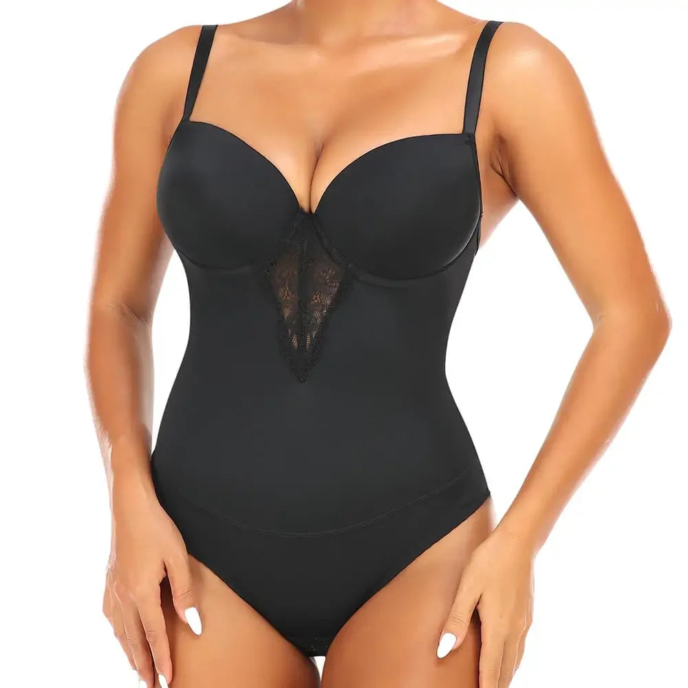 Lace Shapewear Bodysuit with Built-In Bra - Firm Control Body Shaper