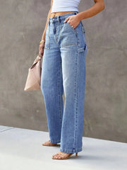 Women's Light Blue Wide Leg Jeans - Straight Leg Denim Pants