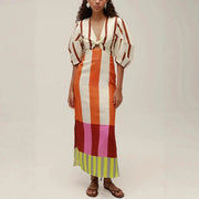 High-Waist V-Neck Linen Dress | OWNLUXE