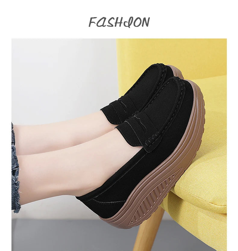 Women's Suede Platform Loafers - Slip-on Flats | OWNLUXE