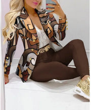 Spring Autumn Fashion Blazers Pant Sets Long Sleeve Print Coat Two Piece | OWNLUXE