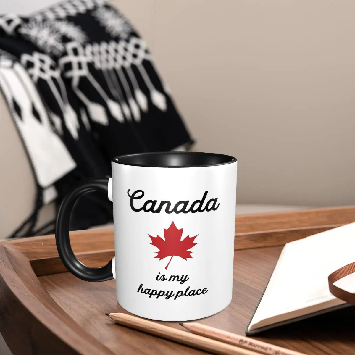 Maple Leaf Canada Canadian Is My Happy Place Mug Funny Ceramic Coffee Cups Tea Mugs Milk Cup Drinkware Gift for Friends