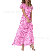Beach Holiday Chiffon Midi Dress V-Neck Long Sleeve Casual Loose | OWNLUXE