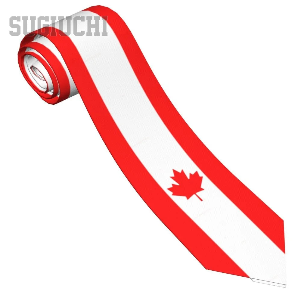 Canada Flag Emblem Neck Tie – Slim Plaid Tie for Wedding, Business & Canada Day