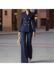 Striped Double-Breasted Blazer & Pant Suit | OWNLUXE