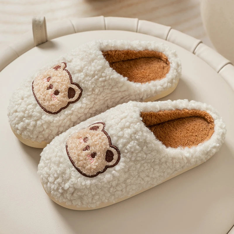 Cute Bear Fluffy Slippers – Warm Plush House Shoes