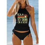 Drawstring Halter Bathing Tankini Set | OWNLUXE