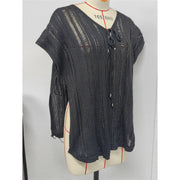 Short-Sleeve V-Neck Crochet Knit Swim Cover-Up | OWNLUXE