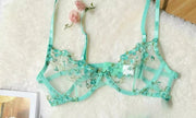 YUQI French Elegant Lingerie Set-Floral Embroidery Semi-Transparent Bra & Brief,Black Sensual Women's Underwear Luxury Intimates