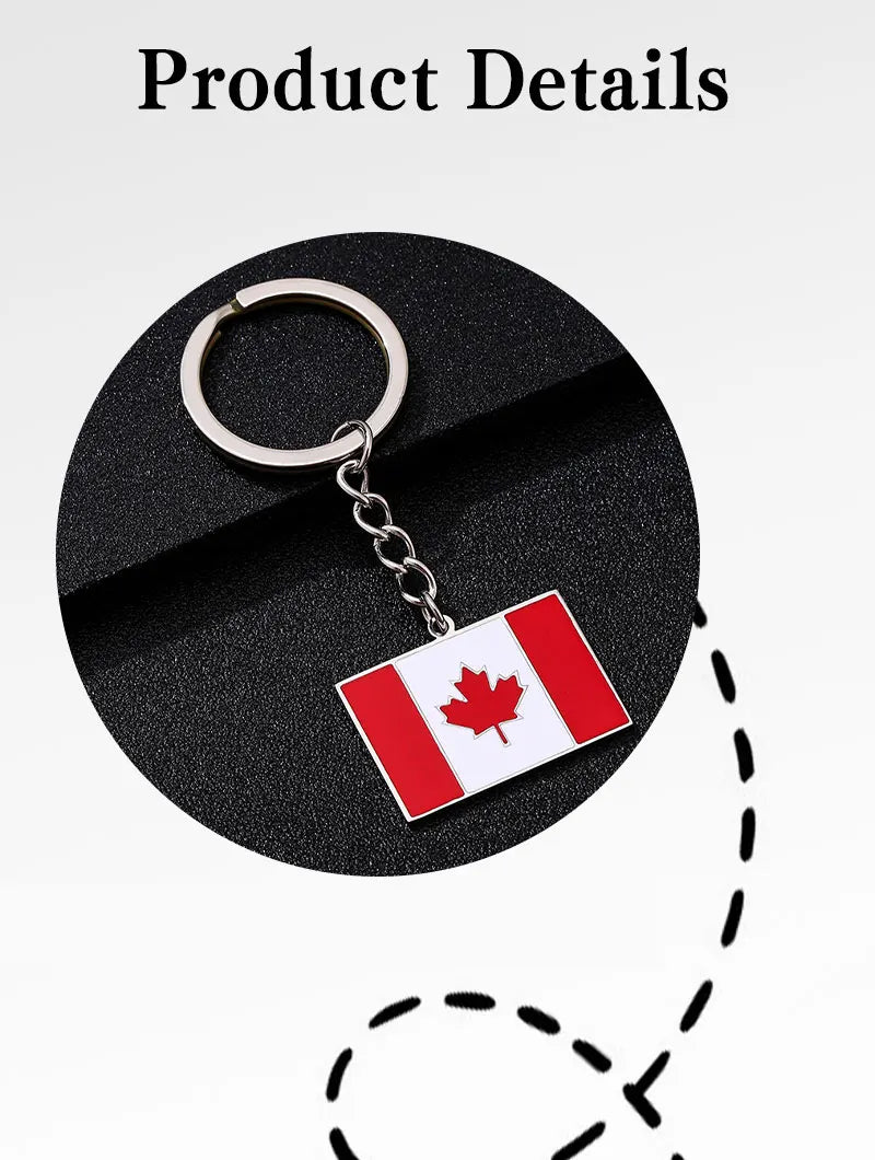 Canada Flag Themed Keychain - Stainless Steel Oil-Drop Pendant Unisex Accessory