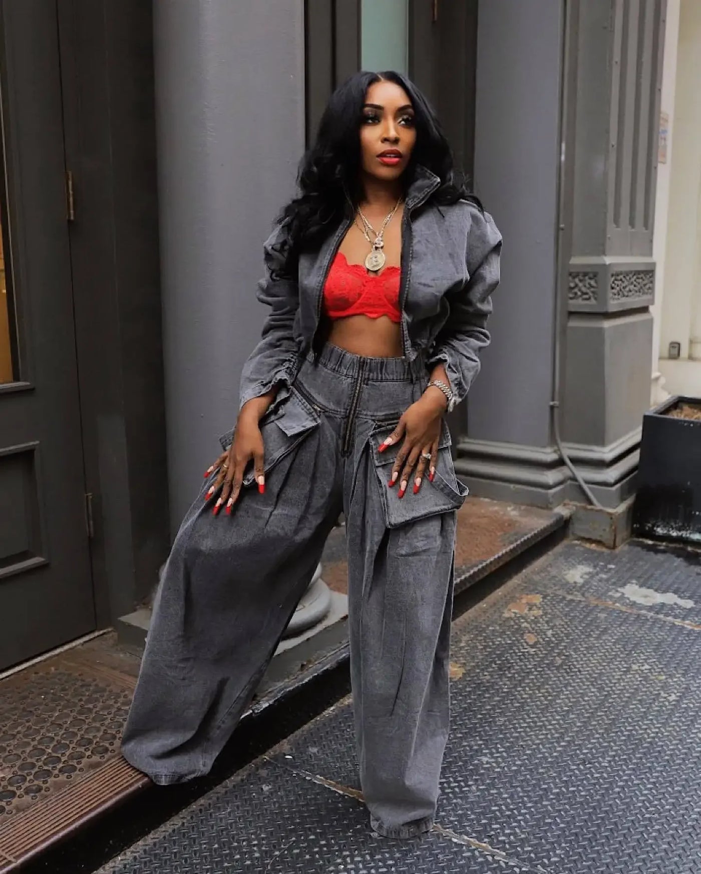 Women's Wide Leg Denim Two Piece Jacket | OWNLUXE
