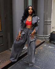 Women's Wide Leg Denim Two Piece Jacket | OWNLUXE